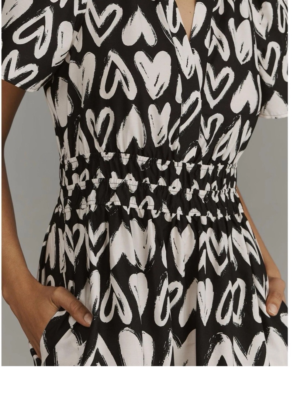 Anthropologie Somerset Maxi Dress Womens Black White Hearts w/Pockets - Picture 2 of 9